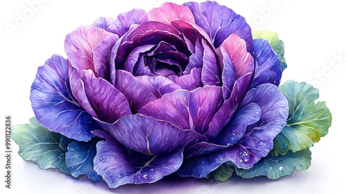 Beautiful purple cabbage flower with vibrant colors and intricate petals, perfect for botanical or floral themes.
