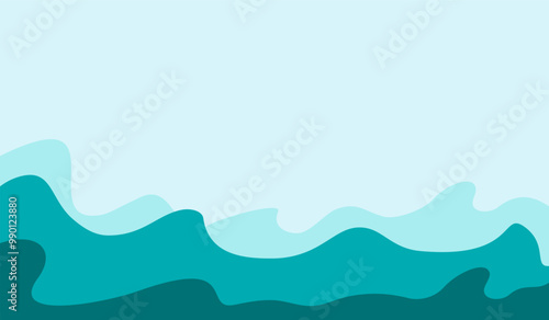 Vector. Sea waves layered background illustration and sea beach. Frame background for text. Postcard. Blue colors of the ocean sea water river. Rest. Vacation. Travel. Abstract drawing.Summer.Ornament
