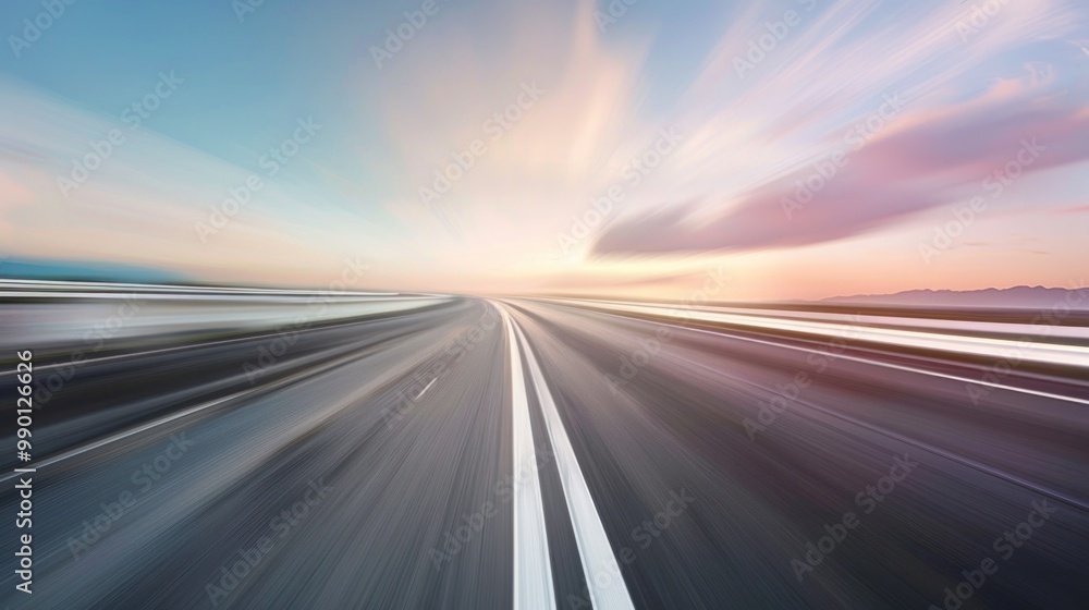 Speeding on a Straight Road Towards a Pink Sunset Speeding on a Straight Road Towards a Pink Sunset