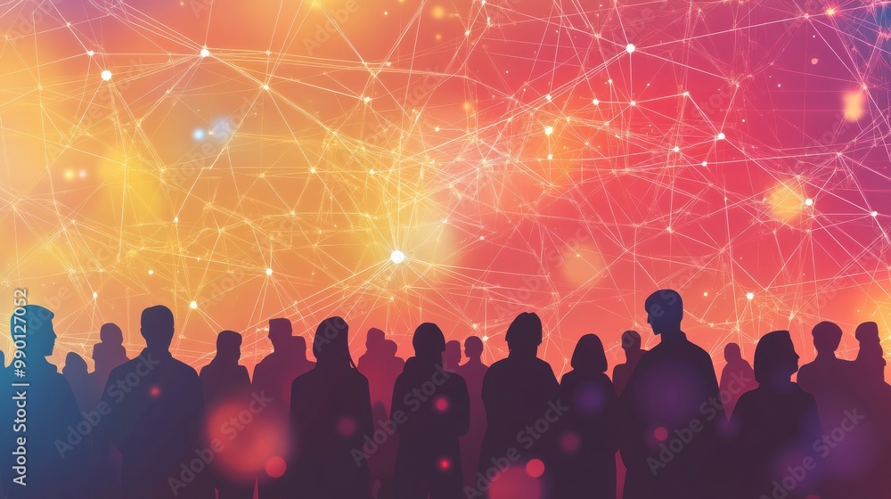 Crowd with Network Connections. Big Data, Smart City, and WiFi Concept Crowd with Network Connections. Big Data, Smart City, and WiFi Concept