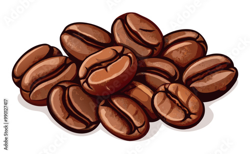 Roasted coffee beans piled up on white background-