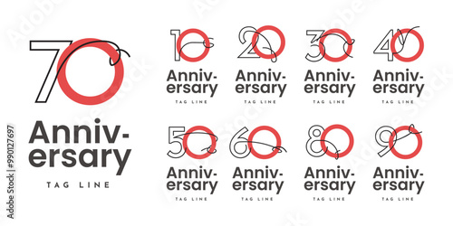 Set 10 20 30 to 100 years anniversary vector template design