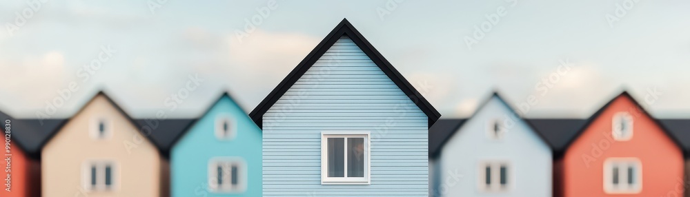 Colorful houses lined up in a row with a blurred background, creating a charming neighborhood scene under a soft sky. Colorful houses lined up in a row with a blurred background, creating a charming neighborhood scene under a soft sky.