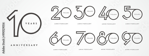 Set 10 20 30 to 100 years anniversary vector template design