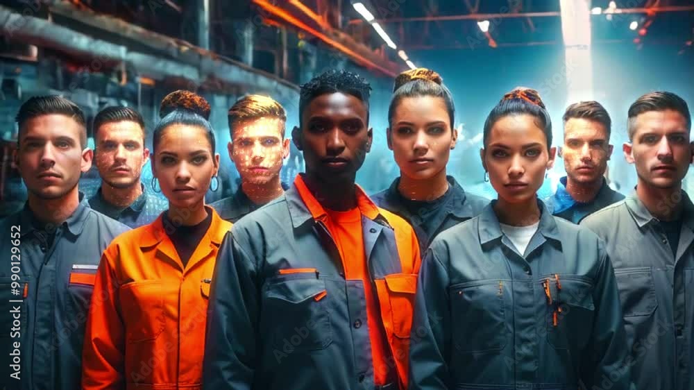Diverse group of young workers in industrial setting. Diverse group of young workers in industrial setting.