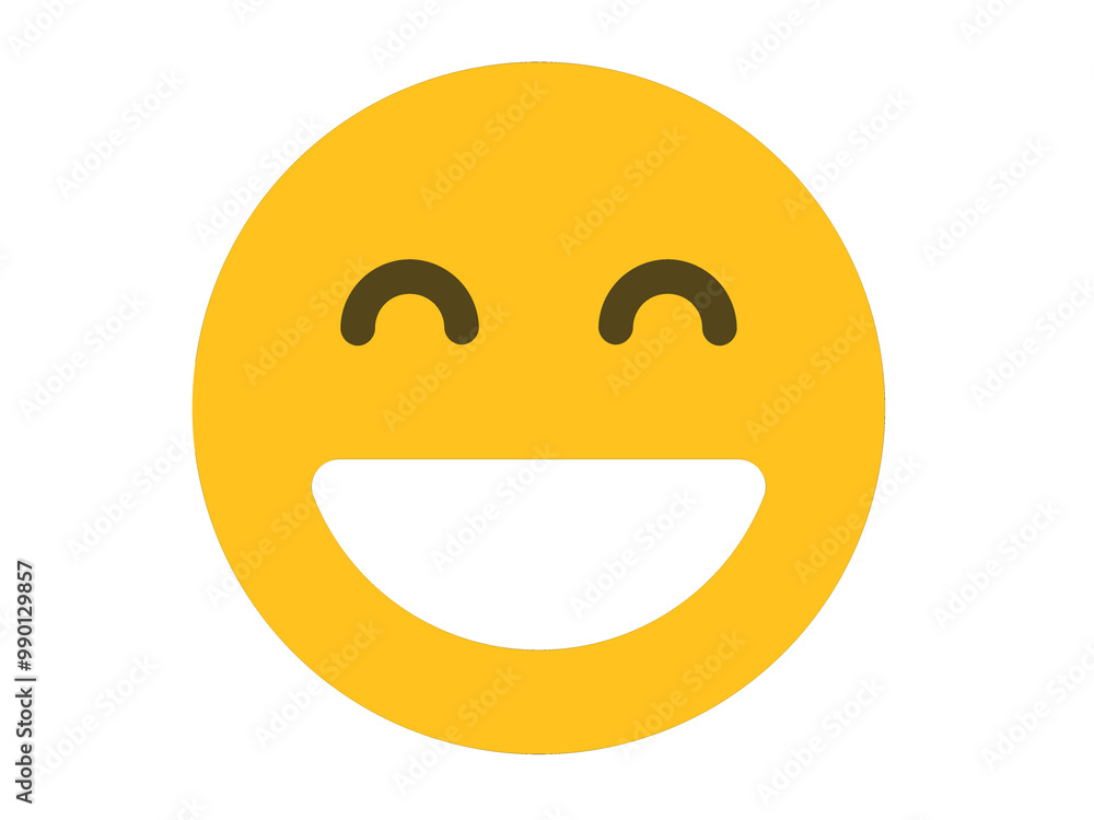 Smiling emoji with open mouth.Cute social media smiling eyes closed mouth open sticking out tongue Emoji face icon on white background Smiling emoji with open mouth.Cute social media smiling eyes closed mouth open sticking out tongue Emoji face icon on white background