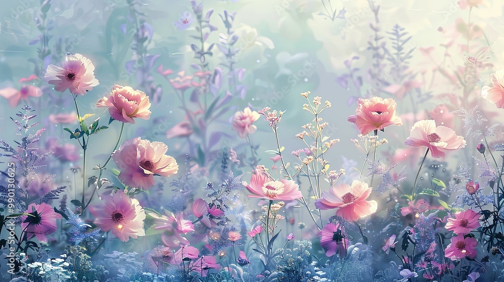 A Soft-Focus View of Pink Flowers in a Summer Meadow A Soft-Focus View of Pink Flowers in a Summer Meadow
