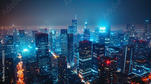 Wallpaper Mural Nighttime Aerial View of a Densely Populated Cityscape with Illuminated Buildings Torontodigital.ca