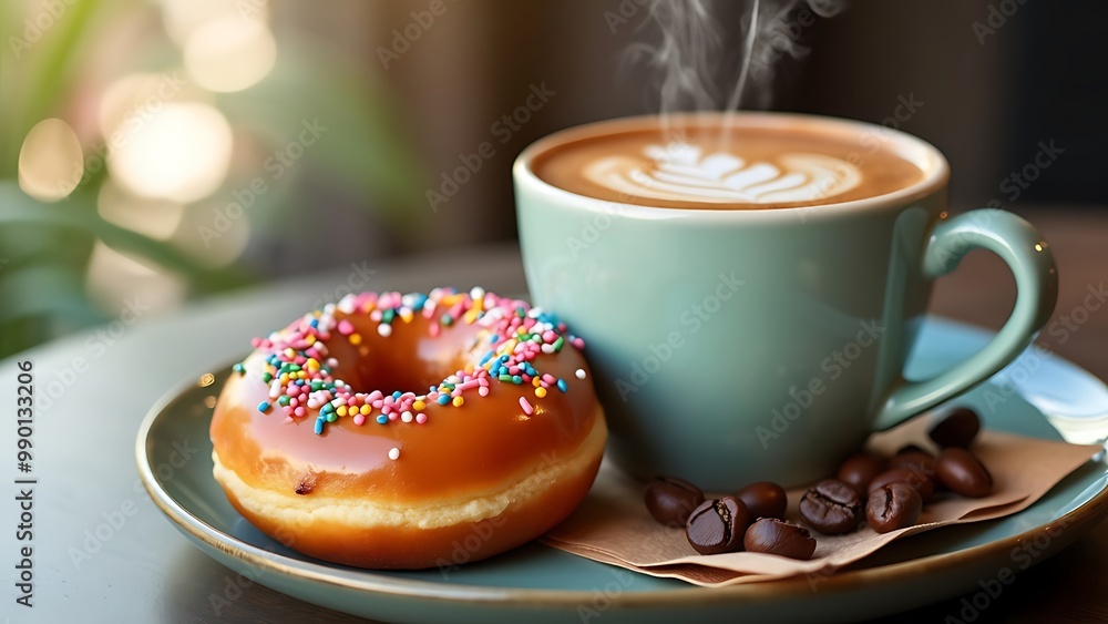 A delightful pairing of coffee and a freshly glazed doughnut, showcasing the perfect blend of rich flavors. This indulgent treat is a classic favorite for any time of day. A delightful pairing of coffee and a freshly glazed doughnut, showcasing the perfect blend of rich flavors. This indulgent treat is a classic favorite for any time of day.