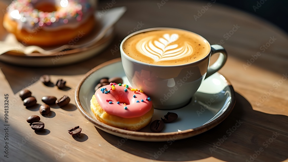 A delightful pairing of coffee and a freshly glazed doughnut, showcasing the perfect blend of rich flavors. This indulgent treat is a classic favorite for any time of day. A delightful pairing of coffee and a freshly glazed doughnut, showcasing the perfect blend of rich flavors. This indulgent treat is a classic favorite for any time of day.