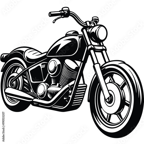 black and white logo of a black angel chopper motorcycle vector illustration clip art design element