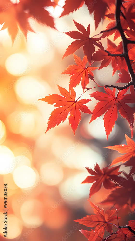 Fototapeta premium Autumn maple leaves under the sunlight