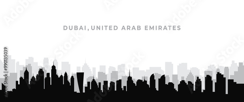 Black silhouette sketch of Dubai UAE city skyline design. flat illustration of dubai in silhouette design