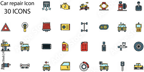 Set of Car repair icons. Line art style icons bundle. vector illustration