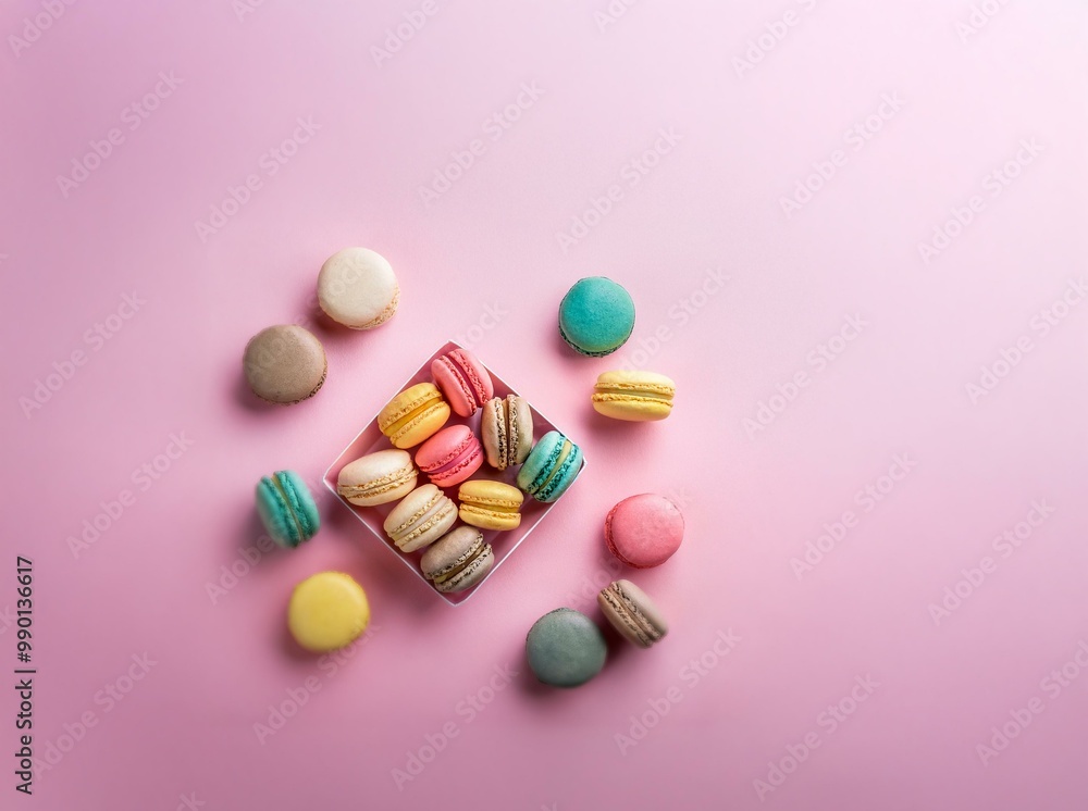 Colorful macarons arranged on pink background. Colorful macarons arranged on pink background.