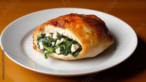 Delicious and healthy spinach and feta stuffed chicken breast, perfect for a light meal or a healthy dinner.