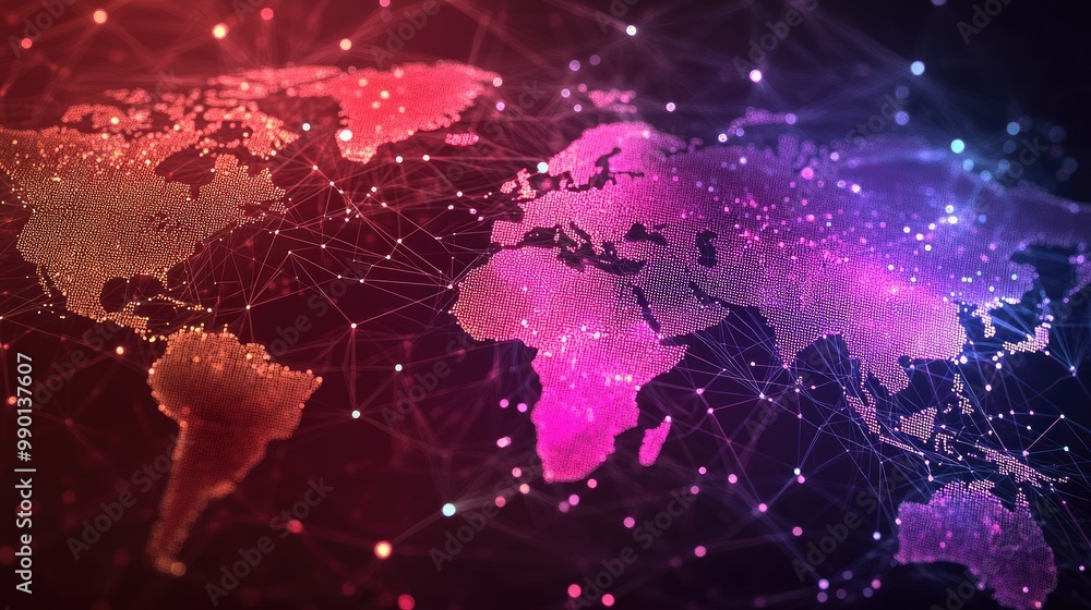 Global Network Connections: A Digital World Map with Interconnected ...