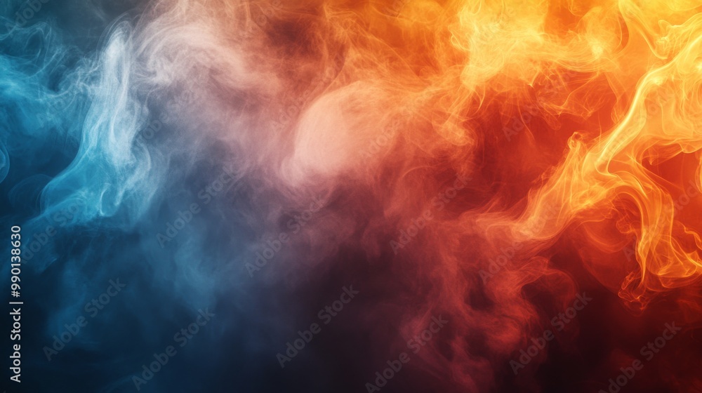 Obraz premium A black vape smoke background showcases dense, multicolored smoke in red, blue, and white.