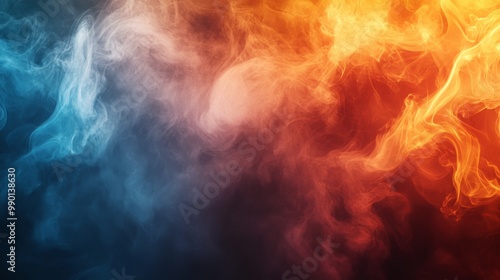 A black vape smoke background showcases dense, multicolored smoke in red, blue, and white.