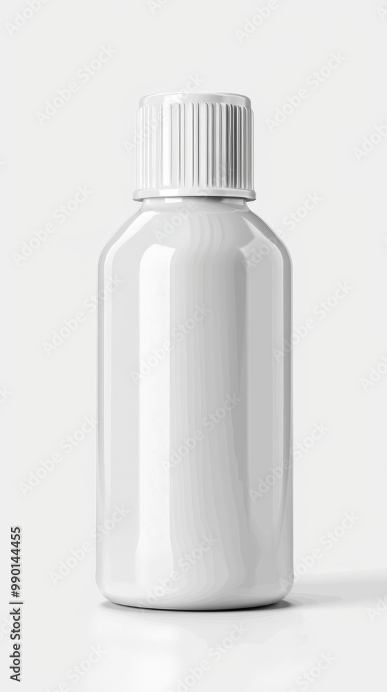 Simple white bottle standing upright against a neutral background, showcasing a minimalist design and smooth surface Simple white bottle standing upright against a neutral background, showcasing a minimalist design and smooth surface