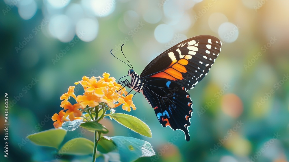 Vibrant Butterfly on Colorful Flower in Nature Vibrant Butterfly on Colorful Flower in Nature