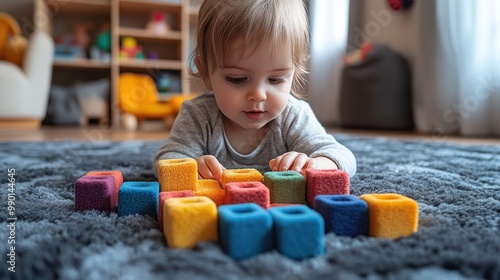 Baby Playing with Colorful Blocks