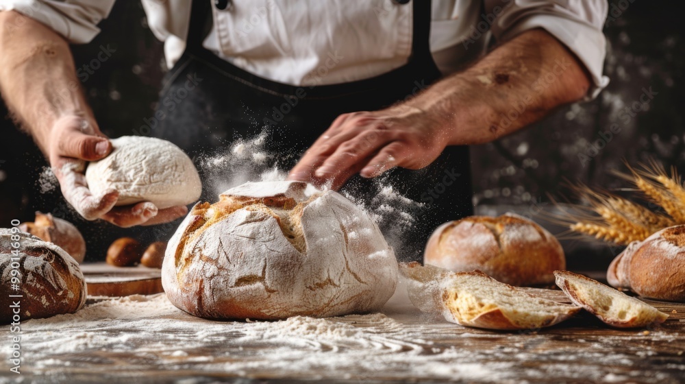 Making bread culinary dark background front view generated by ai Making bread culinary dark background front view generated by ai