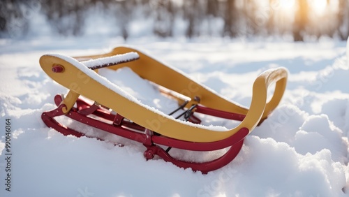 Children's sleigh in winter park photo