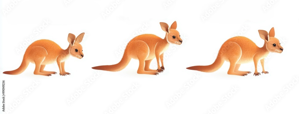 Baby Kangaroos Hopping and Standing in Isolation Baby Kangaroos Hopping and Standing in Isolation