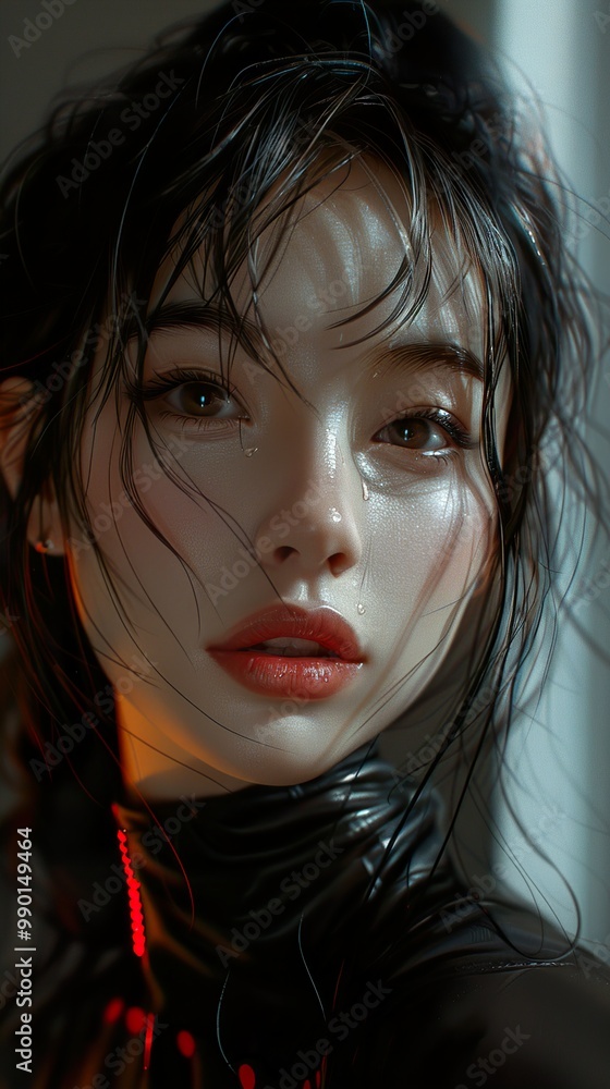 Digital Portrait of a Woman with Wet Hair and Tears Digital Portrait of a Woman with Wet Hair and Tears