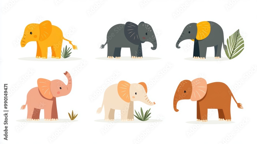 Playful Baby Elephants in Various Colors and Poses Playful Baby Elephants in Various Colors and Poses
