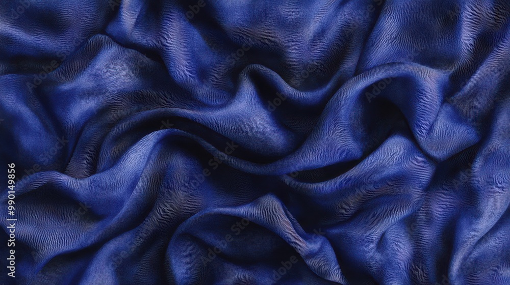 Obraz premium Elegant deep blue fabric draped artistically, showcasing rich texture and deep hues in soft light