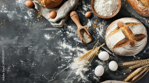 Making bread culinary background top view ggenerated by ai photo