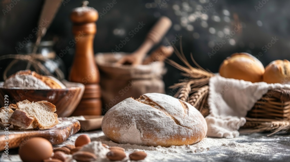 Making bread culinary dark background front view generated by ai Making bread culinary dark background front view generated by ai