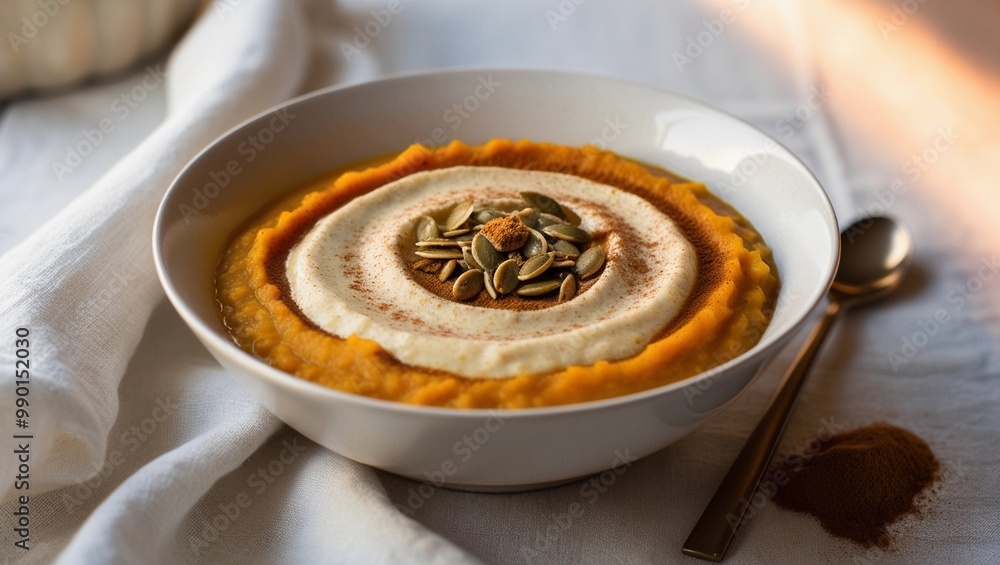 Pumpkin porridge with cinnamon and pumpkin seeds. Pumpkin porridge with cinnamon and pumpkin seeds.