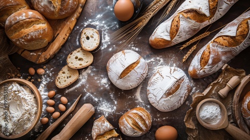 Making bread culinary background top view ggenerated by ai photo