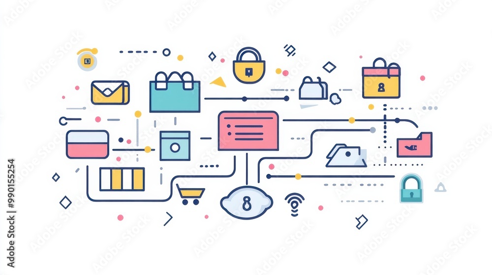 Digital security concepts illustrating data privacy and protection measures in a modern online shopping environment Digital security concepts illustrating data privacy and protection measures in a modern online shopping environment