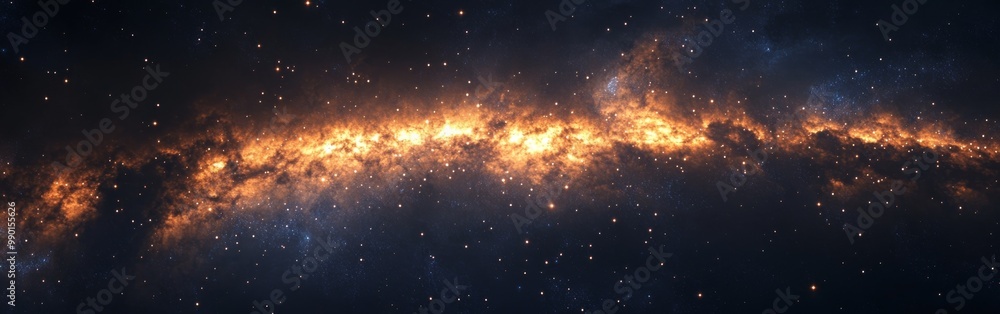 A stunning view of a spiral galaxy illuminated by bright stars against a dark cosmic backdrop A stunning view of a spiral galaxy illuminated by bright stars against a dark cosmic backdrop