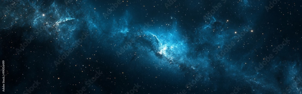 Fototapeta premium A stunning view of a vibrant blue nebula with sparkling stars in a clear night sky, showcasing the beauty of the cosmos during stargazing