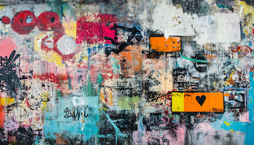 Wallpaper Mural A graffiti-covered urban wall, showcasing vibrant colors, bold lines, and an edgy, artistic vibe Torontodigital.ca