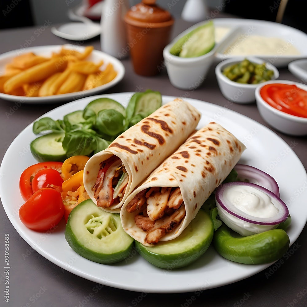Delicious fresh Shawarma fast food with salad vegetables fried Served, juicy shawarma stuffed in bread, beef shawarma wraps with fresh vegetables Delicious fresh Shawarma fast food with salad vegetables fried Served, juicy shawarma stuffed in bread, beef shawarma wraps with fresh vegetables