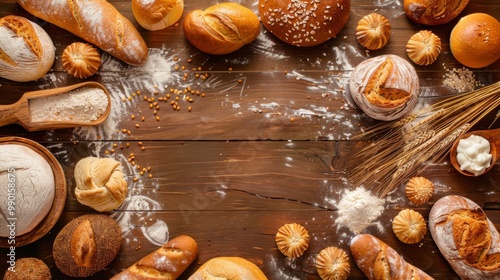 Making bread culinary background top view ggenerated by ai photo