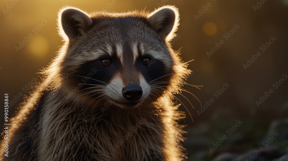 Naklejka premium Raccoon Portrait in Golden Light
