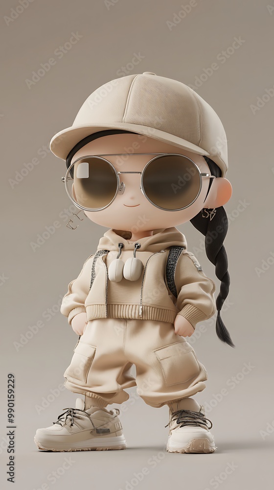 3D Illustration of a Cool Cartoon Character Wearing a Beige Outfit and Sunglasses 3D Illustration of a Cool Cartoon Character Wearing a Beige Outfit and Sunglasses