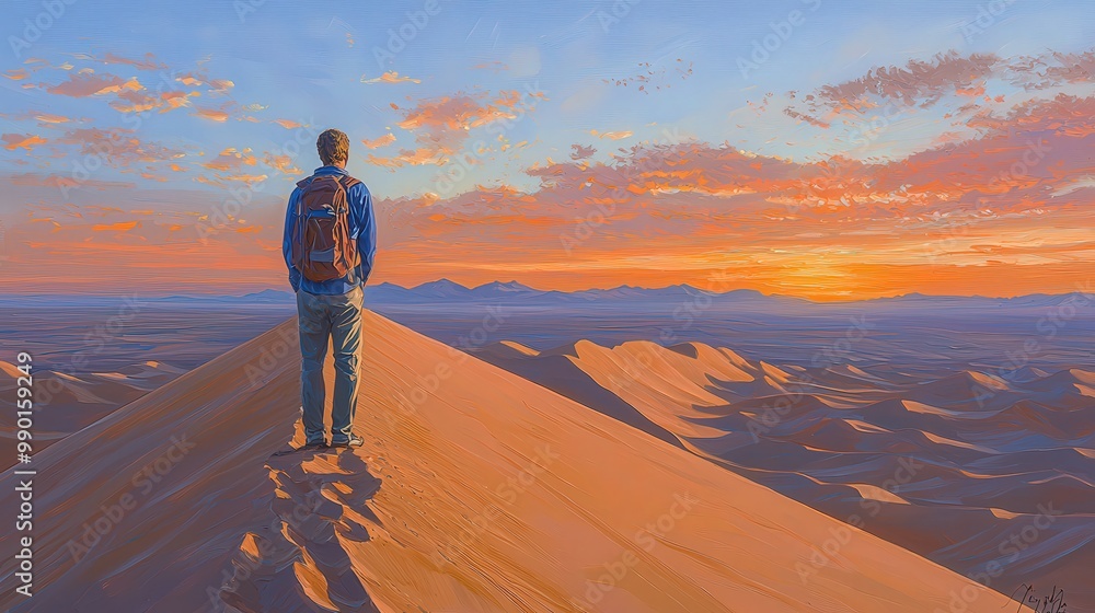 Solitary Traveler in Surreal Desert Landscape Solitary Traveler in Surreal Desert Landscape