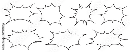 Comic speech bubbles. Manga pop art outline frame for text. Vector box for dialog and messages. Chat shapes set of shock shout and scream actions.