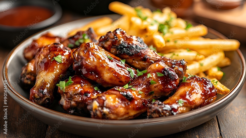 Tasty chicken wings and fries for a satisfying meal Tasty chicken wings and fries for a satisfying meal