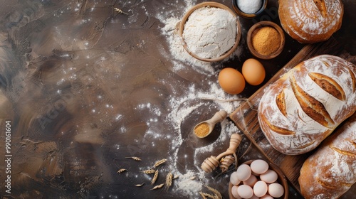 Making bread culinary background top view ggenerated by ai photo