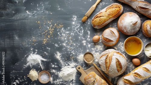 Making bread culinary background top view ggenerated by ai photo