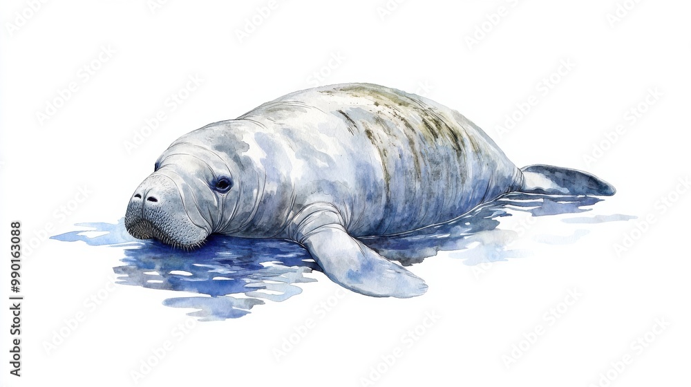Obraz premium A manatee resting on the water's surface in a serene aquatic environment during midday in a natural habitat
